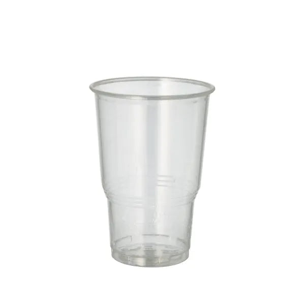 Il bicchiere per bevande fredde da 70 PAPSTAR, PLA "pure" chiarissimo con bordo in schiuma di PAPSTAR GmbH si erge su uno sfondo bianco semplice e presenta il suo design ecologico, ideale per servire bevande fredde.