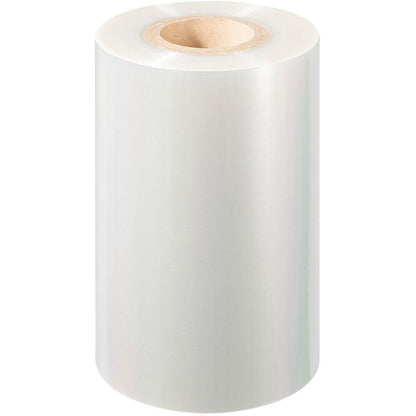 Un grande rotolo di pellicola sigillante PET Antifog PET della Duni GmbH con un nucleo di cartone è in piedi su uno sfondo bianco.