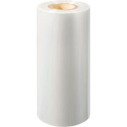 Un grande rotolo di pellicola sigillante PET Antifog PET della Duni GmbH con nucleo di cartone è in piedi davanti a uno sfondo bianco.