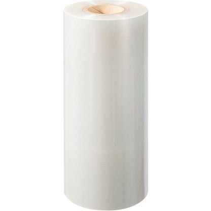 Un grande rotolo della Duni GmbH di pellicola sigillante PET Antifog PET con nucleo di cartone è in piedi davanti a uno sfondo bianco semplice.