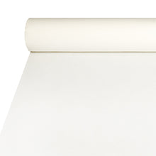 Eine Rolle Starpak Auslaufartikel Tischdecke, stoffähnlich Airlaid (20 m x 1,2 m, weiß), wird auf einer ebenen Fläche wie eine Tischdecke teilweise ausgerollt, wobei die Rolle oben liegt und das Papier nach unten verläuft.