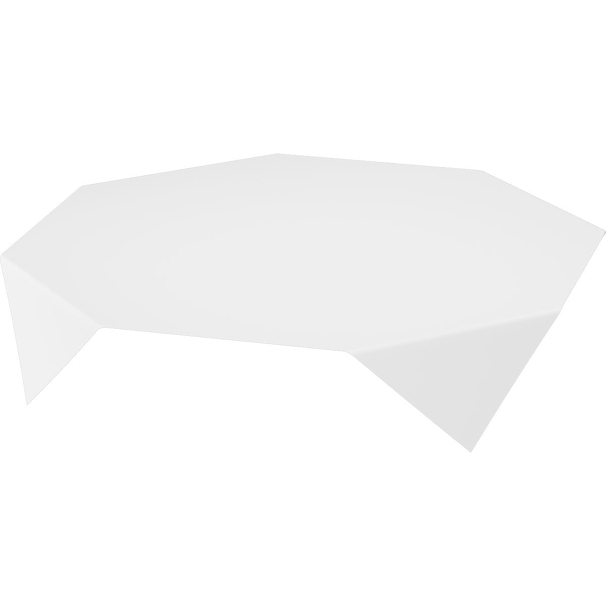Un semplice tavolo bianco e quadrato su sfondo bianco ricorda il chiaro minimalismo della tovaglia Dunisilk 84x84 cm, bianca | Confezione (20 pezzi) di Duni GmbH.