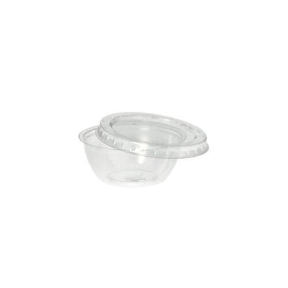 Un coperchio trasparente e rotondo Starpak 100 (PS, Ø 6,7 cm, alto 1 cm), perfetto per l'imballaggio di alimenti, è presentato su uno sfondo bianco semplice.