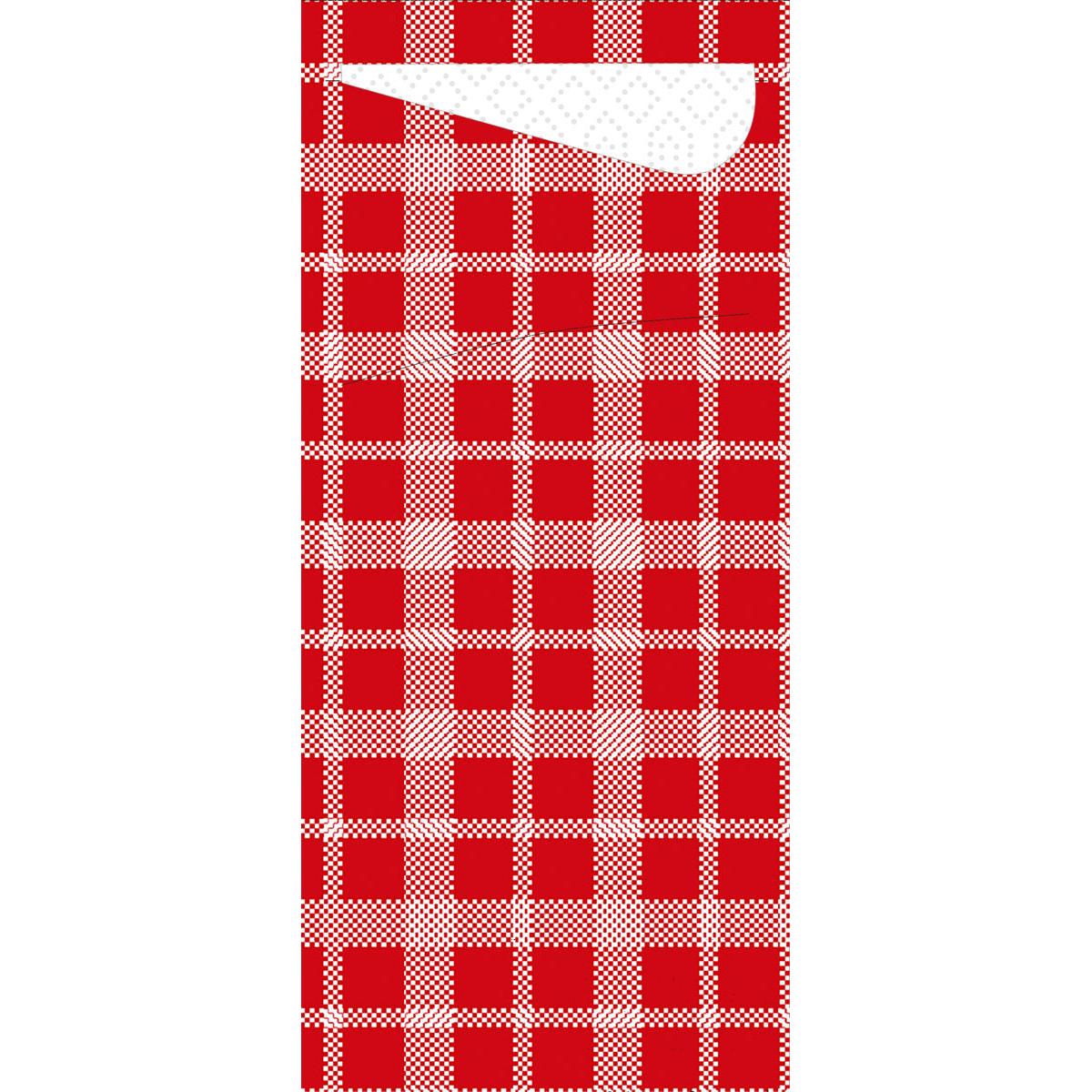 Ein weißes Nike-Swoosh-Logo erscheint auf einem rot-weiß karierten Hintergrund, der an das klassische Sacchetto Zelltuch 190 x 85 mm der Duni GmbH erinnert.