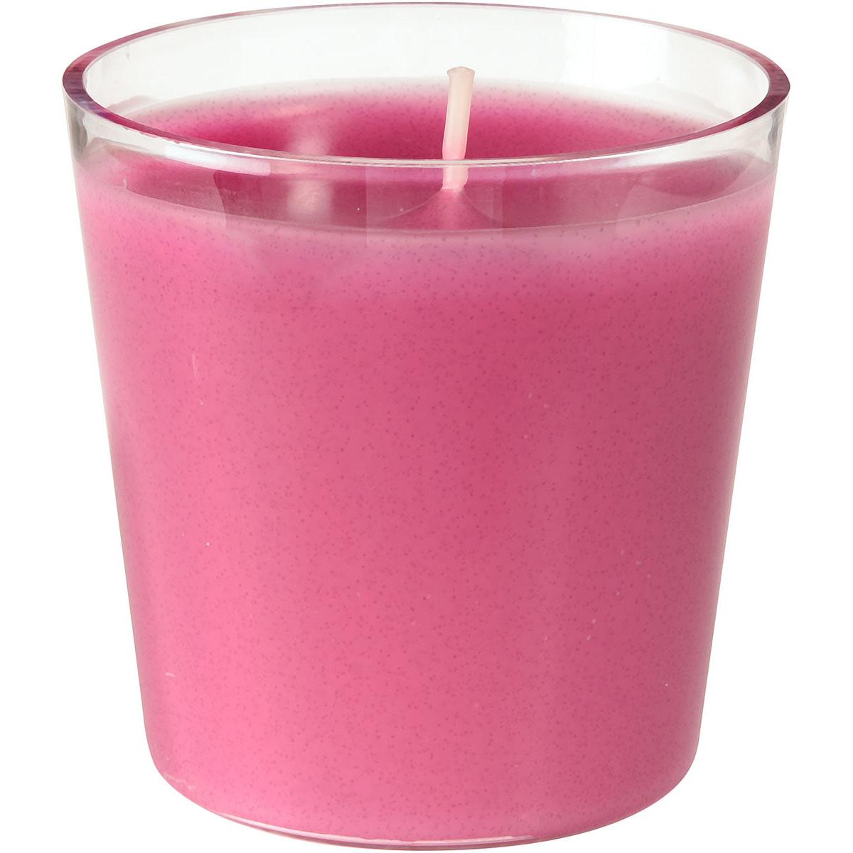 La ricarica Switch & Shine di Duni GmbH è una ricarica di cera rosa in un vetro trasparente, con uno stoppino bianco disposto centralmente. La cera liscia offre circa 30 ore di durata e riempie il contenitore di 65 x 65 mm per un piacere prolungato.