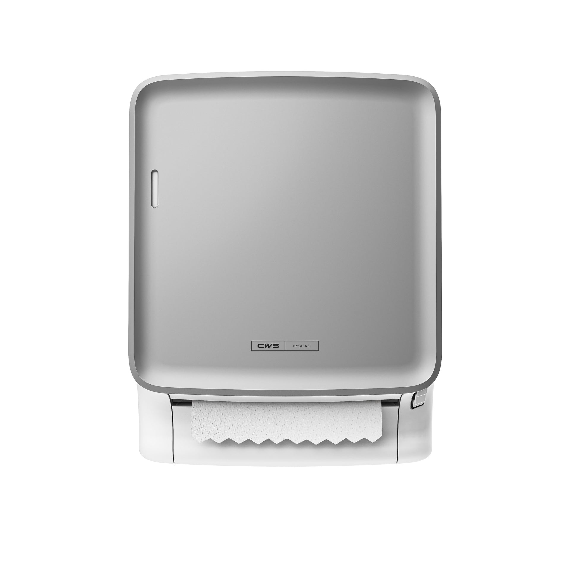 Das CWS PureLine Frontpanel für PureLine Paperroll von CWS bietet ein schlankes, rechteckiges Design für wandmontierte Spender, das einen einfachen Zugang und eine sichtbare Papierrolle am Boden ermöglicht.