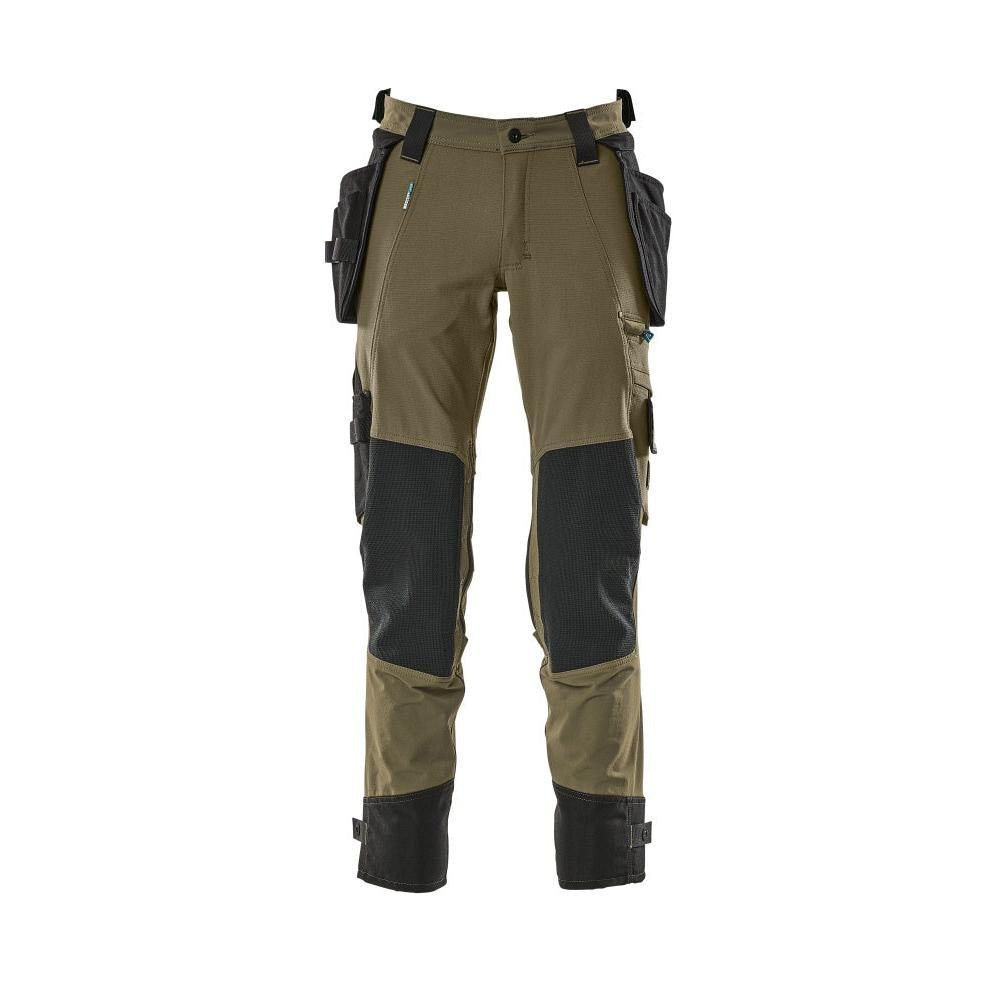 Pantaloni con tasche appese, pantaloni stretch, verde muschio