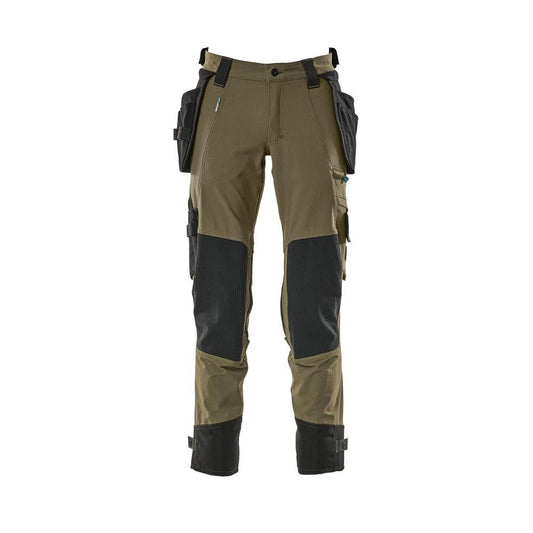 Pantaloni con tasche appese, pantaloni stretch, verde muschio