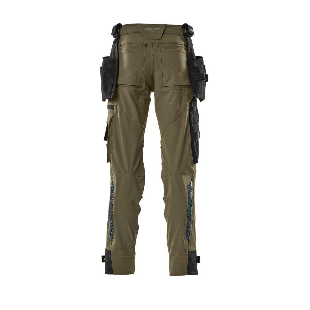 Pantaloni con tasche appese, pantaloni stretch, verde muschio