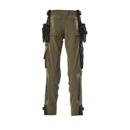 Pantaloni con tasche appese, pantaloni stretch, verde muschio