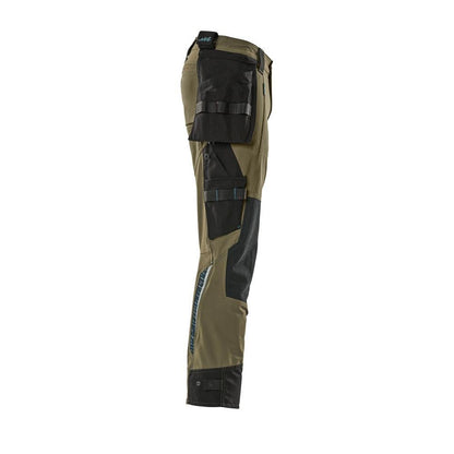 Pantaloni con tasche appese, pantaloni stretch, verde muschio