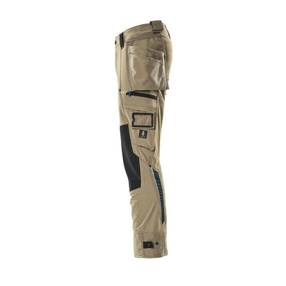 Pantaloni con tasche appese, pantaloni stretch, kaki chiaro