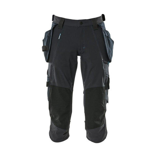 Pantaloni tre quarti, tasche appese, pantaloni tre quarti stretch, nero-blu