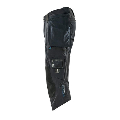 Pantaloni tre quarti, tasche appese, pantaloni tre quarti stretch, nero-blu
