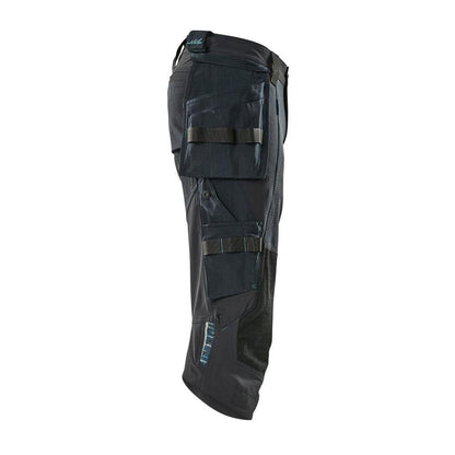 Pantaloni tre quarti, tasche appese, pantaloni tre quarti stretch, nero-blu