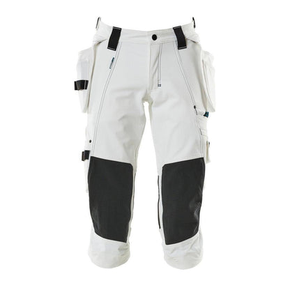 Pantaloni tre quarti, tasche pendenti, pantaloni tre quarti elasticizzati, bianco