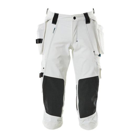 Pantaloni tre quarti, tasche pendenti, pantaloni tre quarti elasticizzati, bianco
