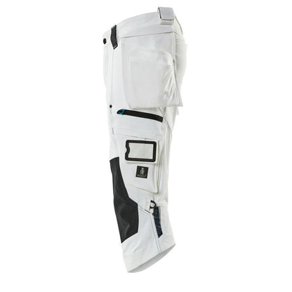 Pantaloni tre quarti, tasche pendenti, pantaloni tre quarti elasticizzati, bianco
