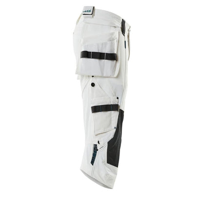 Pantaloni tre quarti, tasche pendenti, pantaloni tre quarti elasticizzati, bianco
