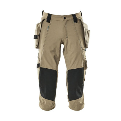 Pantaloni a tre quarti, tasche appese, pantaloni a tre quarti stretch, colore kaki chiaro