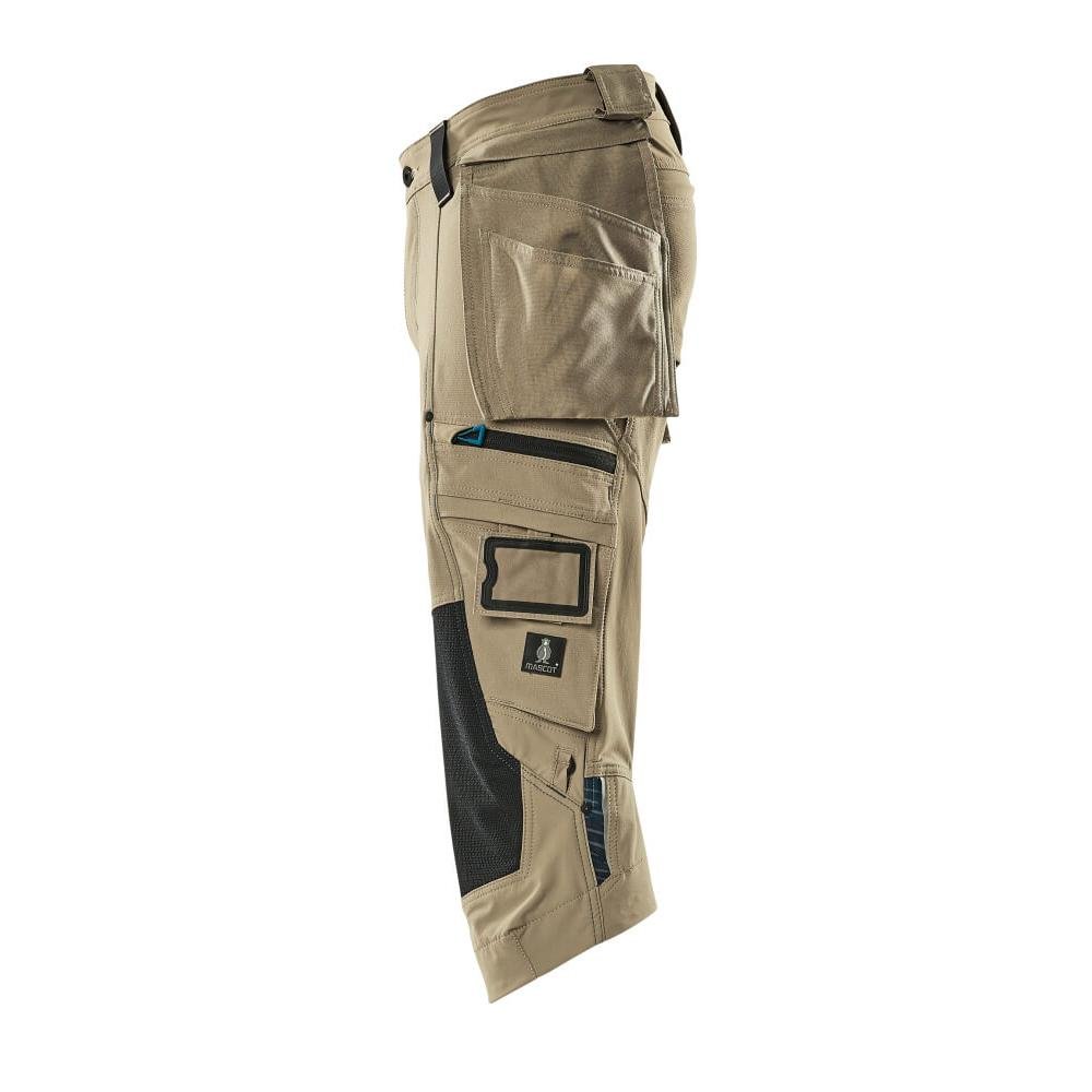 Pantaloni a tre quarti, tasche appese, pantaloni a tre quarti stretch, colore kaki chiaro