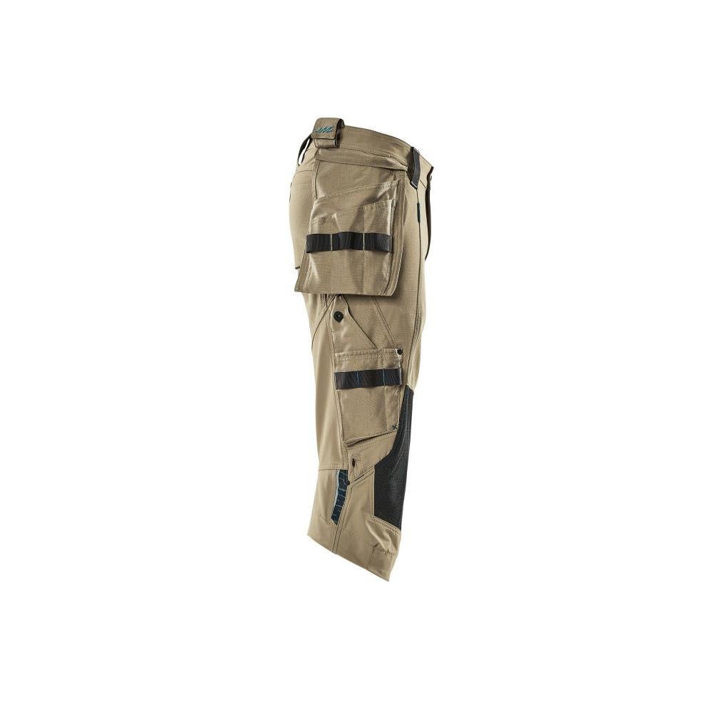 Pantaloni a tre quarti, tasche appese, pantaloni a tre quarti stretch, colore kaki chiaro