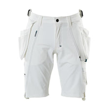 Shorts, tasche appese rimovibili, shorts artigianali elasticizzati, bianco