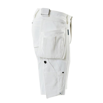 Shorts, tasche appese rimovibili, shorts artigianali elasticizzati, bianco