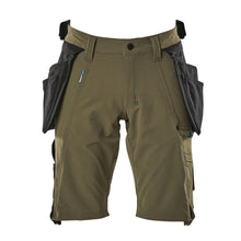 Shorts, tasche appese removibili, shorts artigianali elasticizzati, verde muschio