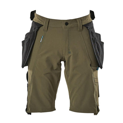Shorts, tasche appese removibili, shorts artigianali elasticizzati, verde muschio