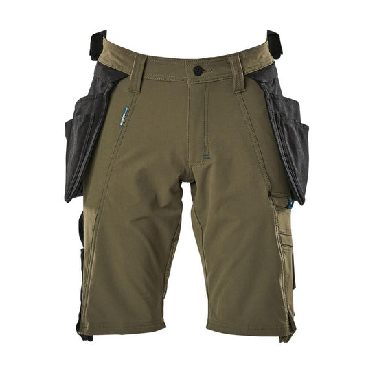 Shorts, tasche appese removibili, shorts artigianali elasticizzati, verde muschio