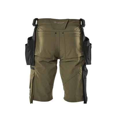 Shorts, tasche appese removibili, shorts artigianali elasticizzati, verde muschio