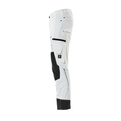 Pantaloni con tasche al ginocchio, elasticizzati, pantaloni leggeri, colore bianco
