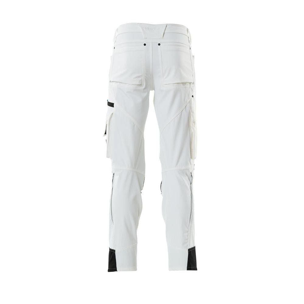 Pantaloni con tasche al ginocchio, elasticizzati, pantaloni leggeri, colore bianco