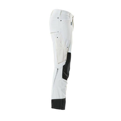 Pantaloni con tasche al ginocchio, elasticizzati, pantaloni leggeri, colore bianco