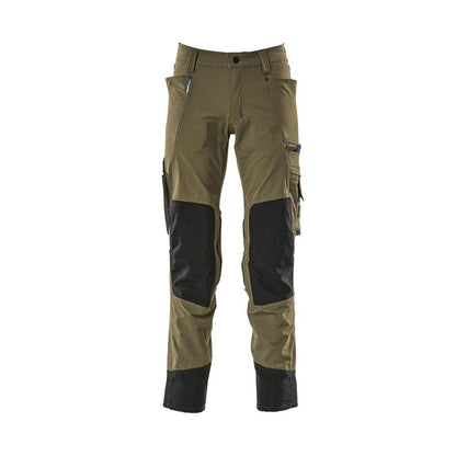 Pantaloni con tasche al ginocchio, elasticizzati, pantaloni leggeri, verde muschio