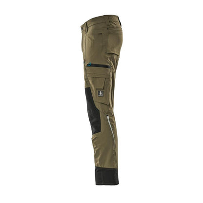 Pantaloni con tasche al ginocchio, elasticizzati, pantaloni leggeri, verde muschio