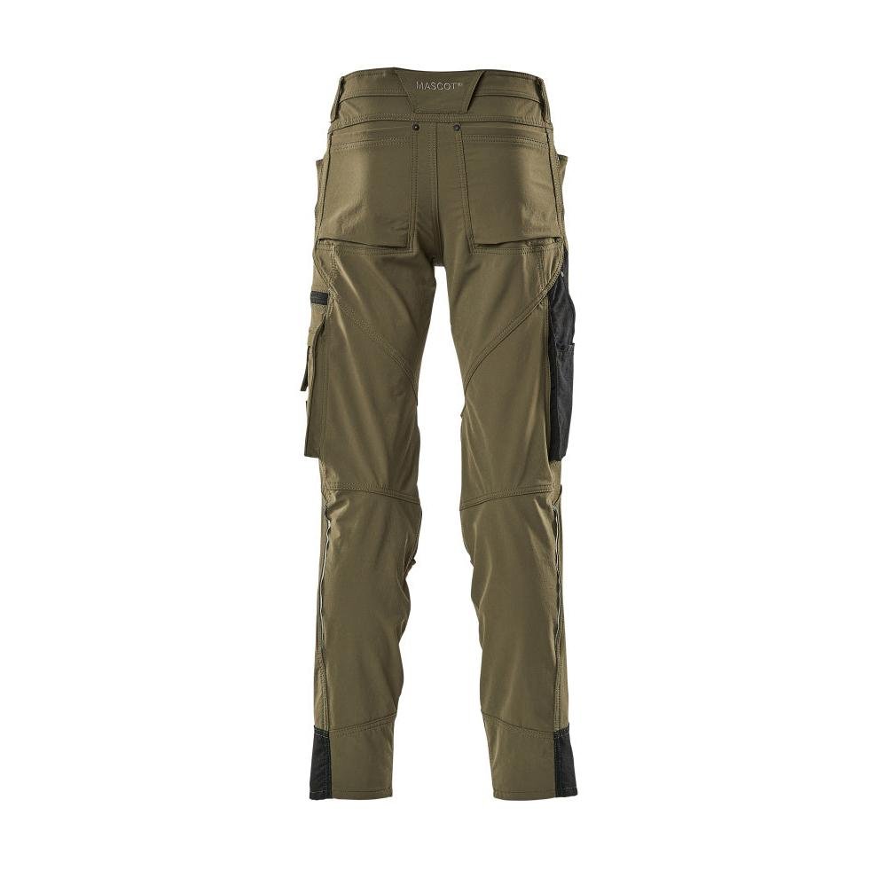 Pantaloni con tasche al ginocchio, elasticizzati, pantaloni leggeri, verde muschio