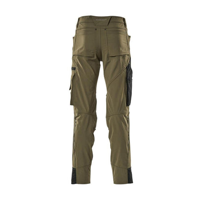 Pantaloni con tasche al ginocchio, elasticizzati, pantaloni leggeri, verde muschio