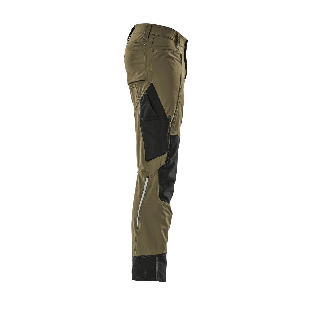 Pantaloni con tasche al ginocchio, elasticizzati, pantaloni leggeri, verde muschio