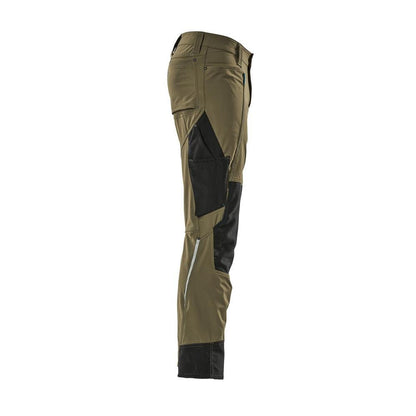 Pantaloni con tasche al ginocchio, elasticizzati, pantaloni leggeri, verde muschio