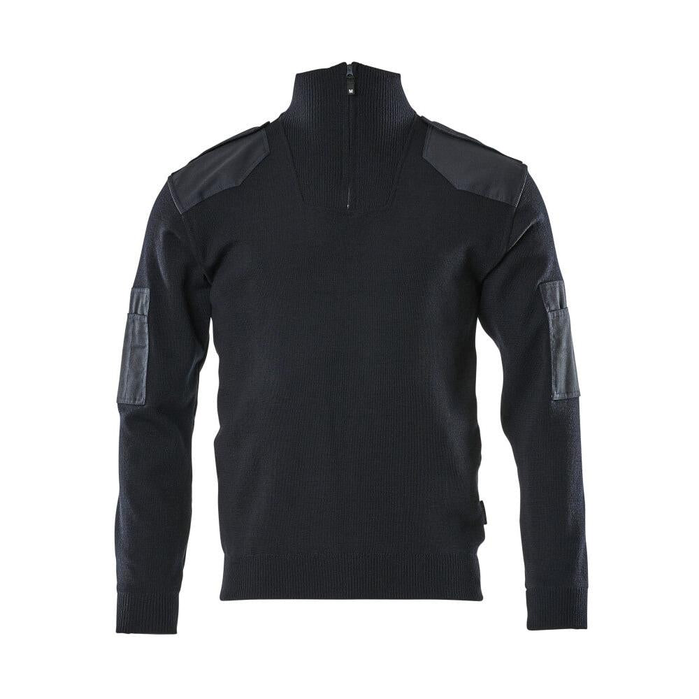 Maglione lavorato ai ferri con rinforzi, maglione lavorato ai ferri in lana