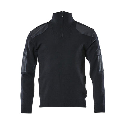 Maglione lavorato ai ferri con rinforzi, maglione lavorato ai ferri in lana