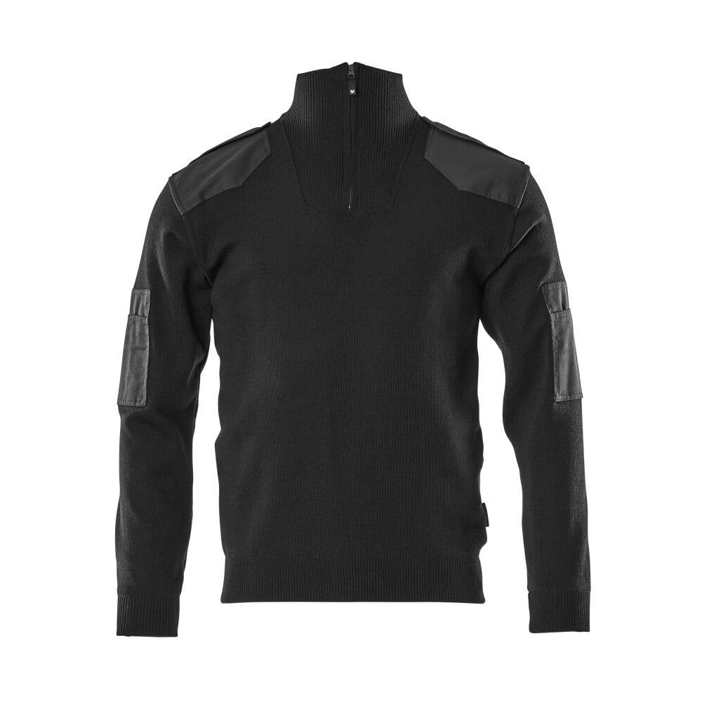 Maglione lavorato ai ferri con rinforzi, maglione lavorato ai ferri in lana