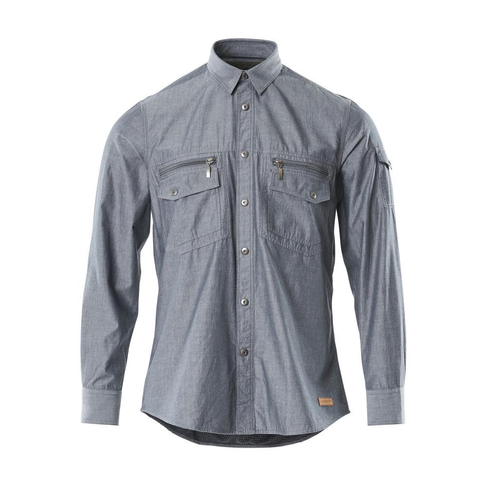 Camicia in chambray con fodera in rete, denim scuro lavato