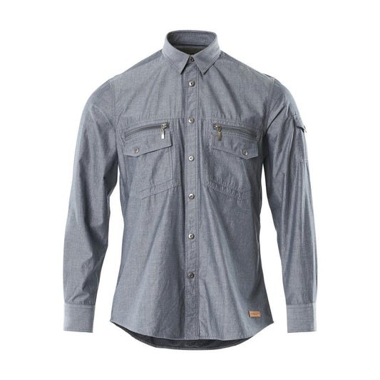 Camicia in chambray con fodera in rete, denim scuro lavato
