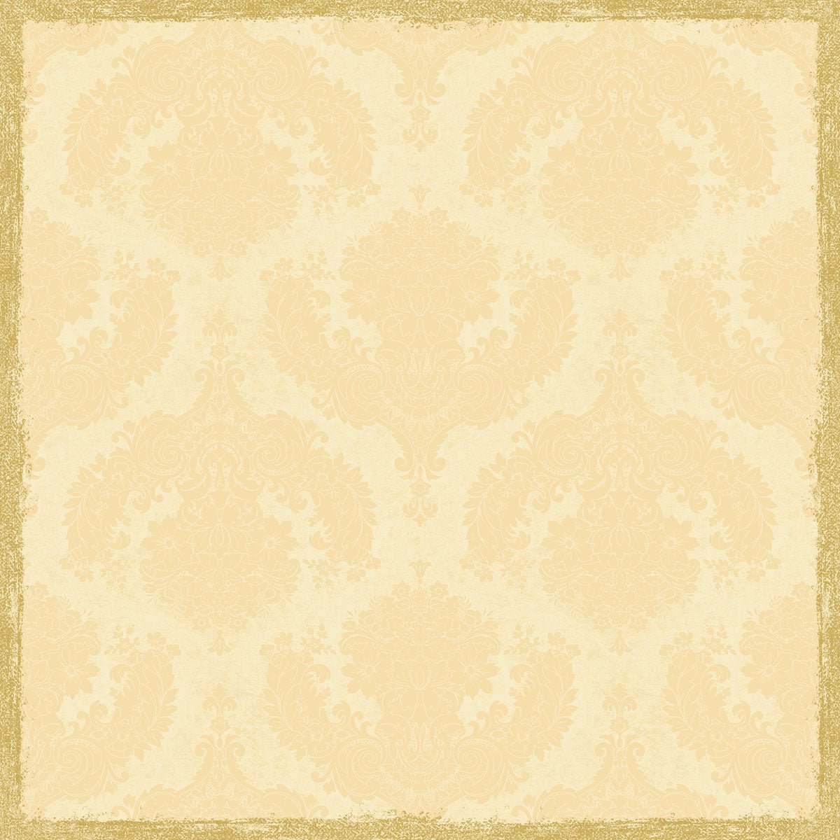 La tovaglia Dunicel 84x84 cm in royal cream di Duni GmbH (confezione da 20 pezzi) ha un design damascato beige con un motivo floreale artistico e un bordo dorato, ideale per una decorazione da tavola elegante in stile vintage.