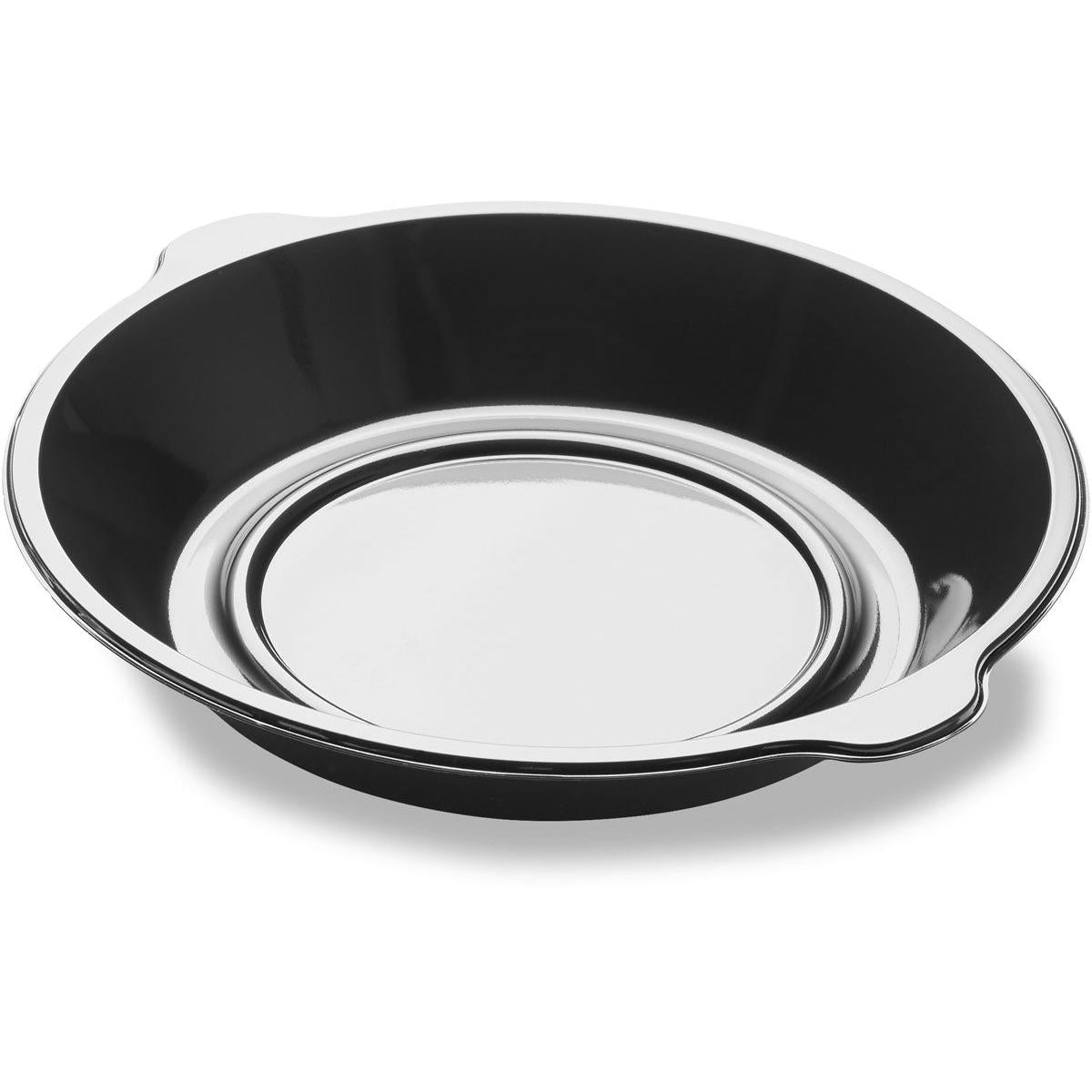 La DF Pearl L1 - 1-divisa 1 Nero PP Ø250x42 Ciotola della Duni GmbH è una ciotola rotonda e piatta con un piccolo bordo, perfetta per la ristorazione. Viene fornita in confezioni da 350 pezzi ed è fotografata su sfondo bianco.