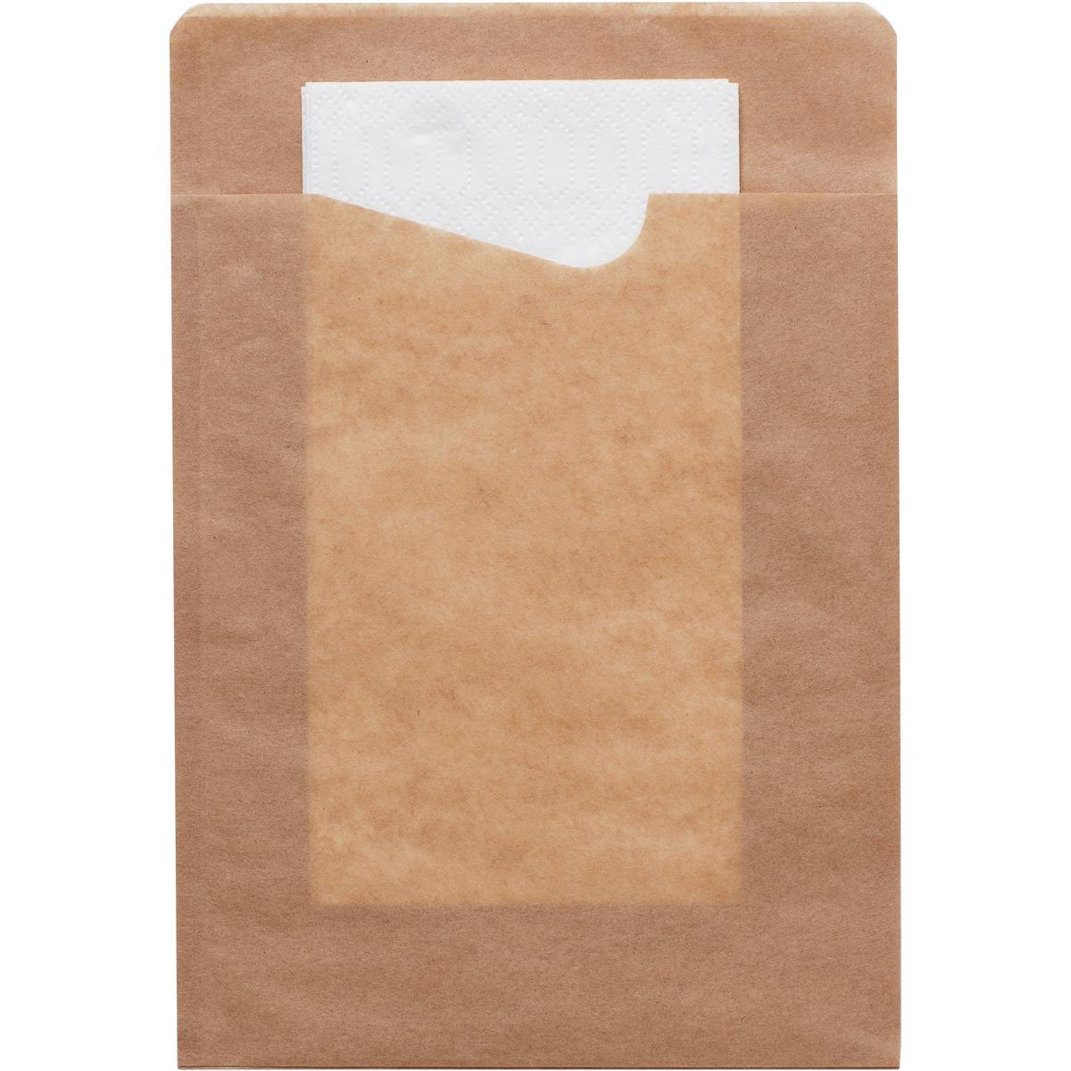 Il Sacchetto Snack di Duni GmbH con tovagliolo bianco a 2 strati in carta marrone offre una vista sul tovagliolo grazie alla parte frontale trasparente - pratico ed ecologico.