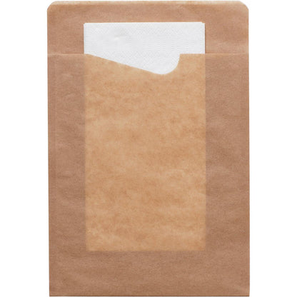 Il Sacchetto Snack di Duni GmbH con tovagliolo bianco a 2 strati in carta marrone offre una vista sul tovagliolo grazie alla parte frontale trasparente - pratico ed ecologico.